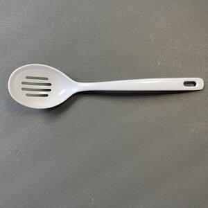 Vintage Melamine Ware Slotted Serving Spoon Kitchen Utensil 11.5" White Cooking